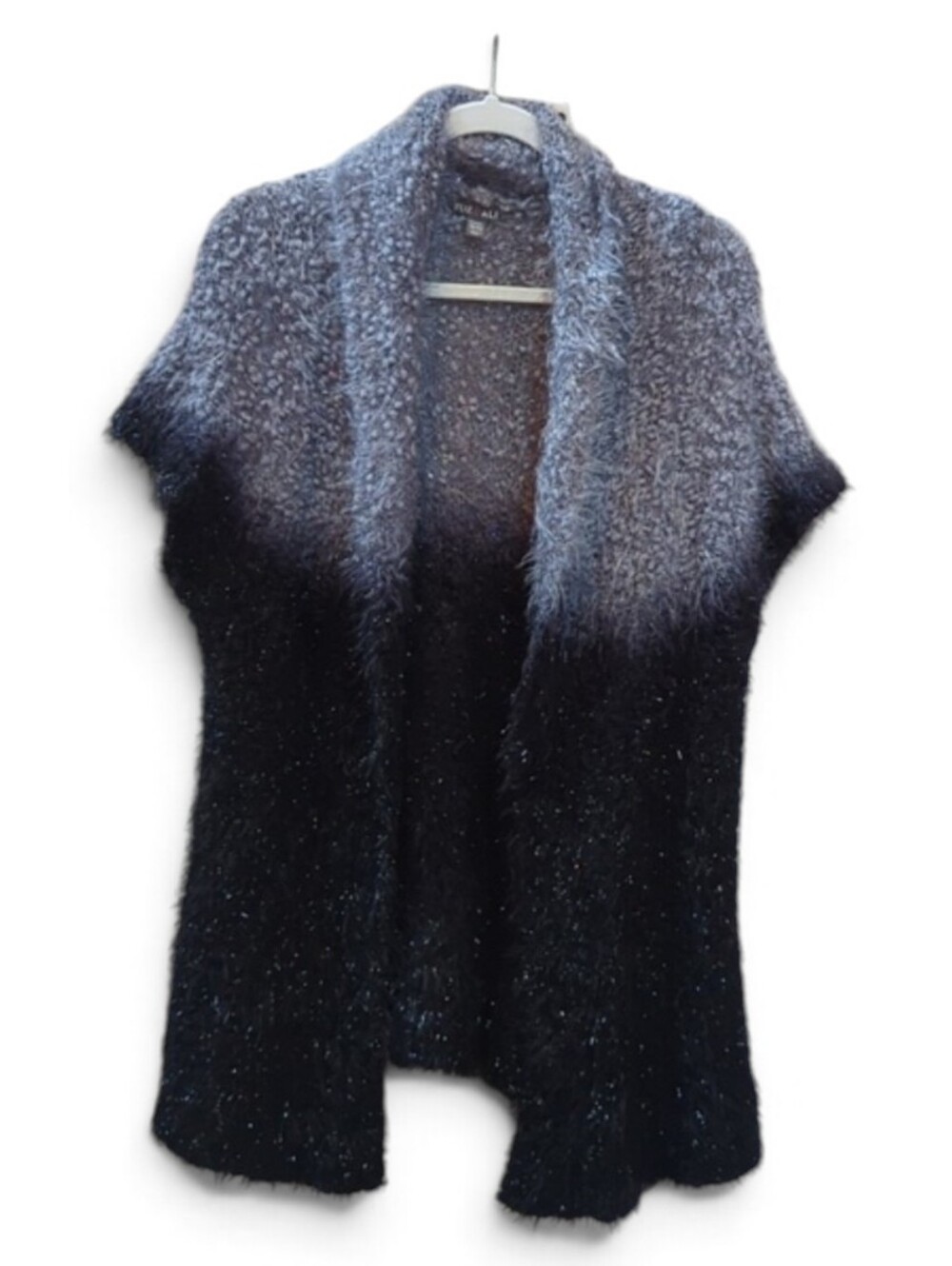 Roz & Ali, gray and black sparkle short sleeve open cardigan /duster. Si…
